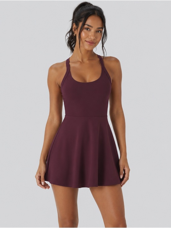 HALARA Dresses & Skirts - Halara Easy Peezy Cloudful Tennis Dress Wine Built In Shorts Size M